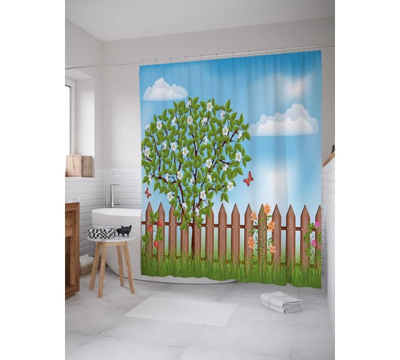 Штора (занавеска) для ванной JoyArty "Защищенное дерево" из сатена, 180х200 см с крючками, sc_21636 1