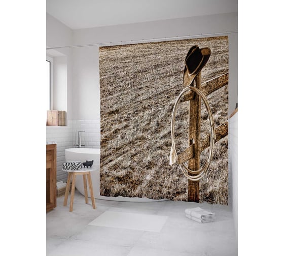 Штора (занавеска) для ванной JoyArty "Ковбойское лассо" из сатена, 180х200 см с крючками, sc_23108 1