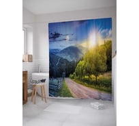Штора (занавеска) для ванной JoyArty "Дорога разделяет сутки" из сатена, 180х200 см с крючками, sc_21652