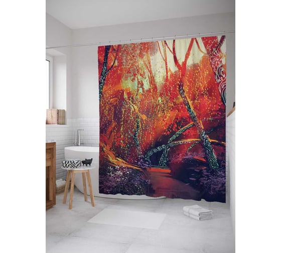 Штора (занавеска) для ванной JoyArty "Лес, озаренный солнечными лучами" из сатена, 180х200 см с крючками, sc_23022 1