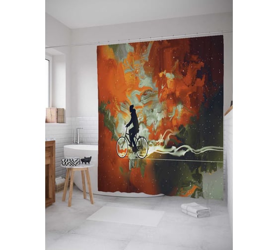 Штора (занавеска) для ванной JoyArty "Велосипедная мечта" из сатена, 180х200 см с крючками, sc_23050 1