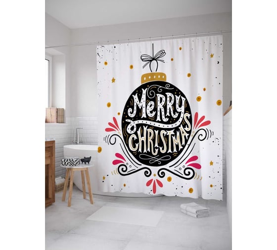 Штора (занавеска) для ванной JoyArty "Рождественский шар" из сатена, 180х200 см с крючками, sc_21481 1