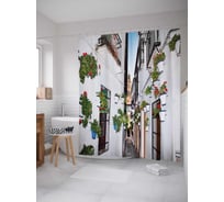 Штора (занавеска) для ванной JoyArty "Белые улочки Андалусии" из сатена, 180х200 см с крючками, sc_2748