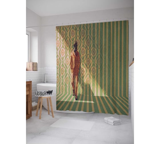 Штора (занавеска) для ванной JoyArty "Особь загадка" из сатена, 180х200 см с крючками, sc_23062 1