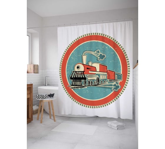 Штора (занавеска) для ванной JoyArty "Поезд странствий" из сатена, 180х200 см с крючками, sc_22384 1