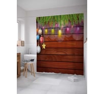 Штора (занавеска) для ванной JoyArty "Новогоднее украшение" из сатена, 180х200 см с крючками, sc_21460