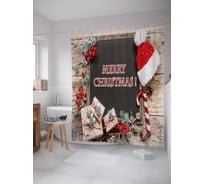 Штора (занавеска) для ванной JoyArty "Зимние подарки" из сатена, 180х200 см с крючками, sc_21497