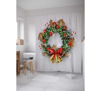 Штора (занавеска) для ванной JoyArty "Колокольчики на венке" из сатена, 180х200 см с крючками, sc_21508