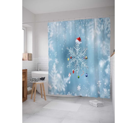 Штора (занавеска) для ванной JoyArty "Падающая снежинка" из сатена, 180х200 см с крючками, sc_21490 1