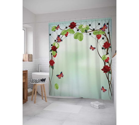 Штора (занавеска) для ванной JoyArty "Романтическая арка" из сатена, 180х200 см с крючками, sc_2917 1