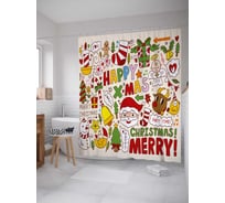 Штора (занавеска) для ванной JoyArty "Веселый праздник" из сатена, 180х200 см с крючками, sc_21434