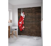 Штора (занавеска) для ванной JoyArty "Носок для подарков" из сатена, 180х200 см с крючками, sc_21468