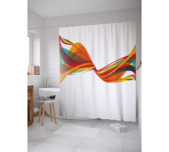 Штора (занавеска) для ванной JoyArty "Абстрактная волна" из сатена, 180х200 см с крючками, sc_22234 1