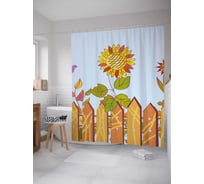 Штора (занавеска) для ванной JoyArty "Огражденный подсолнух" из сатена, 180х200 см с крючками, sc_21604