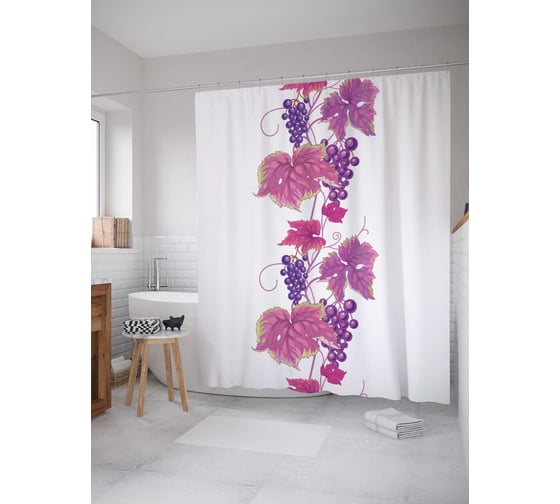 Штора (занавеска) для ванной JoyArty "Виноградное сплетение" из сатена, 180х200 см с крючками, sc_21597 1