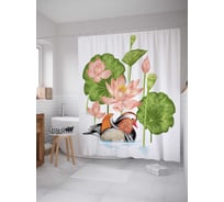 Штора (занавеска) для ванной JoyArty "Птичьи прятки" из сатена, 180х200 см с крючками, sc_22351