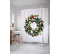 Штора (занавеска) для ванной JoyArty "Яркий праздничный венок" из сатена, 180х200 см с крючками, sc_21485
