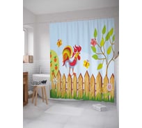 Штора (занавеска) для ванной JoyArty "Солнечный петух" из сатена, 180х200 см с крючками, sc_21622