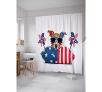 Штора (занавеска) для ванной JoyArty "Патриотический пес" из сатена, 180х200 см с крючками, sc_27267