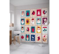 Штора (занавеска) для ванной JoyArty "Новогодние марки" из сатена, 180х200 см с крючками, sc_21469