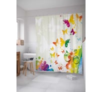Штора (занавеска) для ванной JoyArty "Фантазия с бабочками" из сатена, 180х200 см с крючками, sc_21770