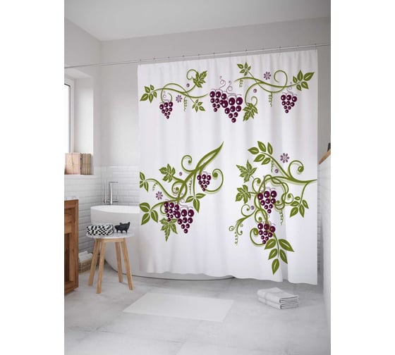Штора (занавеска) для ванной JoyArty "Виноградный узор" из сатена, 180х200 см с крючками, sc_21612 1