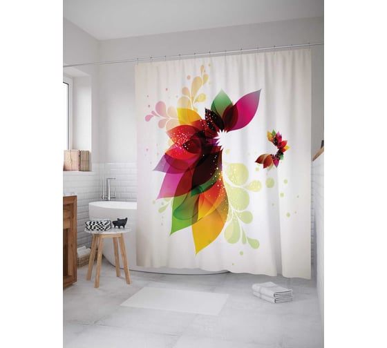 Штора (занавеска) для ванной JoyArty "Возрождение цветка" из сатена, 180х200 см с крючками, sc_22242 1