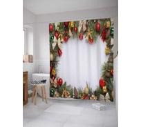 Штора (занавеска) для ванной JoyArty "Праздничная рамка" из сатена, 180х200 см с крючками, sc_21453