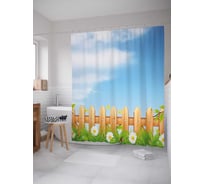 Штора (занавеска) для ванной JoyArty "Маленький заборчик" из сатена, 180х200 см с крючками, sc_21644