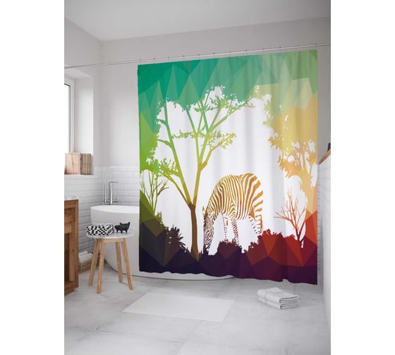 Штора (занавеска) для ванной JoyArty "Призрачная зебра" из сатена, 180х200 см с крючками, sc_21750 1