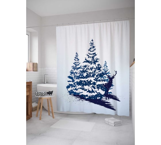 Штора (занавеска) для ванной JoyArty "Любопытный олень" из сатена, 180х200 см с крючками, sc_21427 1