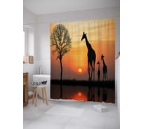 Штора (занавеска) для ванной JoyArty "Семейство жирафов" из сатена, 180х200 см с крючками, sc_21727