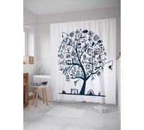 Штора (занавеска) для ванной JoyArty "Рыбацкое дерево" из сатена, 180х200 см с крючками, sc_21320