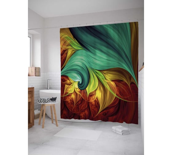 Штора (занавеска) для ванной JoyArty "Цветочное пламя" из сатена, 180х200 см с крючками, sc_21549 1
