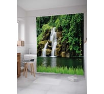 Штора (занавеска) для ванной JoyArty "Зелень у водопада" из сатена, 180х200 см с крючками, sc_21815