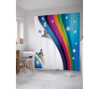 Штора (занавеска) для ванной JoyArty "Рдужные бабочки" из сатена, 180х200 см с крючками, sc_21763