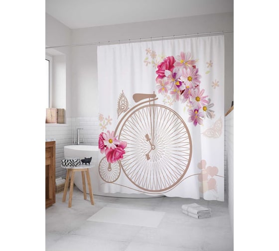 Штора (занавеска) для ванной JoyArty "Велосипед с большим колесом" из сатена, 180х200 см с крючками, sc_22037 1