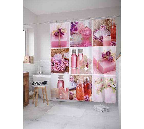 Штора (занавеска) для ванной JoyArty "Терапия ароматом" из сатена, 180х200 см с крючками, sc_21845 1