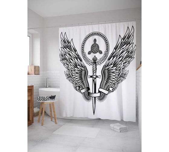 Штора (занавеска) для ванной JoyArty "Поднесенное оружие" из сатена, 180х200 см с крючками, sc_22182 1