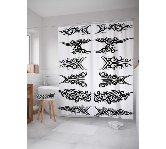 Штора (занавеска) для ванной JoyArty "Выбор татуировки" из сатена, 180х200 см с крючками, sc_22195