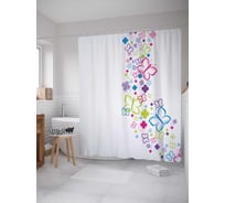 Штора (занавеска) для ванной JoyArty "Цветы с бабочками" из сатена, 180х200 см с крючками, sc_21766