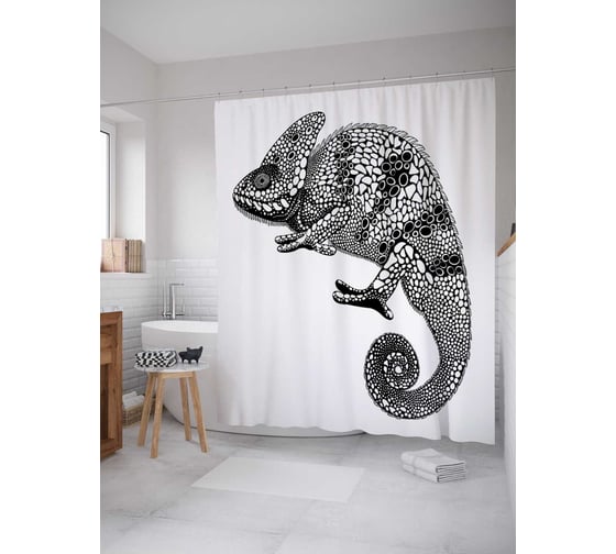 Штора (занавеска) для ванной JoyArty "Серый хамелеон" из сатена, 180х200 см с крючками, sc_22186 1