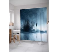 Штора (занавеска) для ванной JoyArty "Ночной маяк" из сатена, 180х200 см с крючками, sc_22080