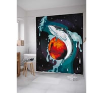 Штора (занавеска) для ванной JoyArty "Космическая рыба" из сатена, 180х200 см с крючками, sc_21933