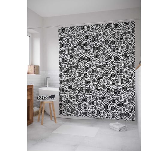 Штора (занавеска) для ванной JoyArty "Лепесточная преграда" из сатена, 180х200 см с крючками, sc_21968