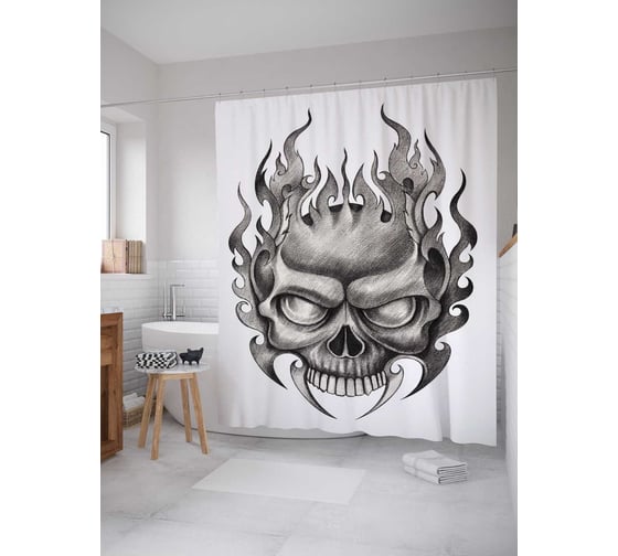 Штора (занавеска) для ванной JoyArty "Серый череп" из сатена, 180х200 см с крючками, sc_22156 1