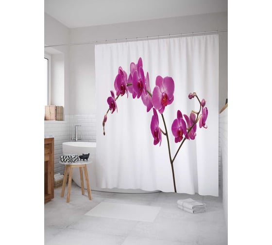 Штора (занавеска) для ванной JoyArty "Орхидеи" из сатена, 180х200 см с крючками, sc_22125 1