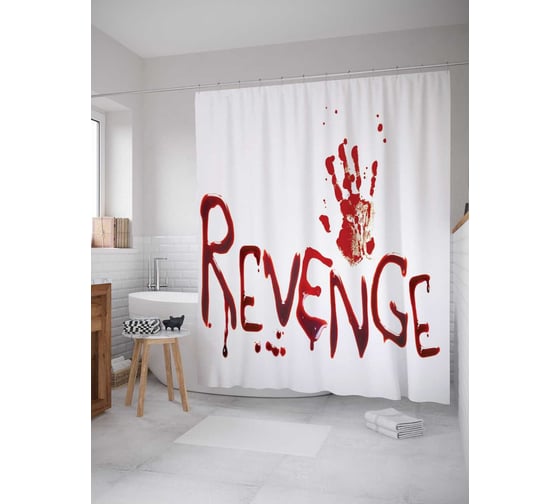 Штора (занавеска) для ванной JoyArty "Кровавый отпечаток" из сатена, 180х200 см с крючками, sc_22081 1