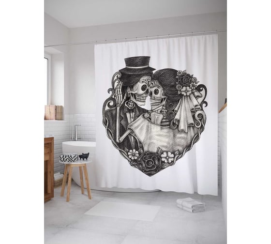 Штора (занавеска) для ванной JoyArty "Смертельные молодожены" из сатена, 180х200 см с крючками, sc_22162