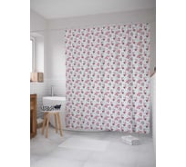 Штора (занавеска) для ванной JoyArty "Розовые цветочные бутоны" из сатена, 180х200 см с крючками, sc_262022